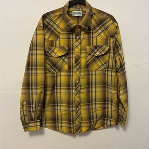 Haband Vintage Western Mustard and Brown Plaid Shirt Size Medium